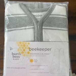 Burts Bees Baby Wearable Blanket Gray and White Size L 12-18 Months NIP